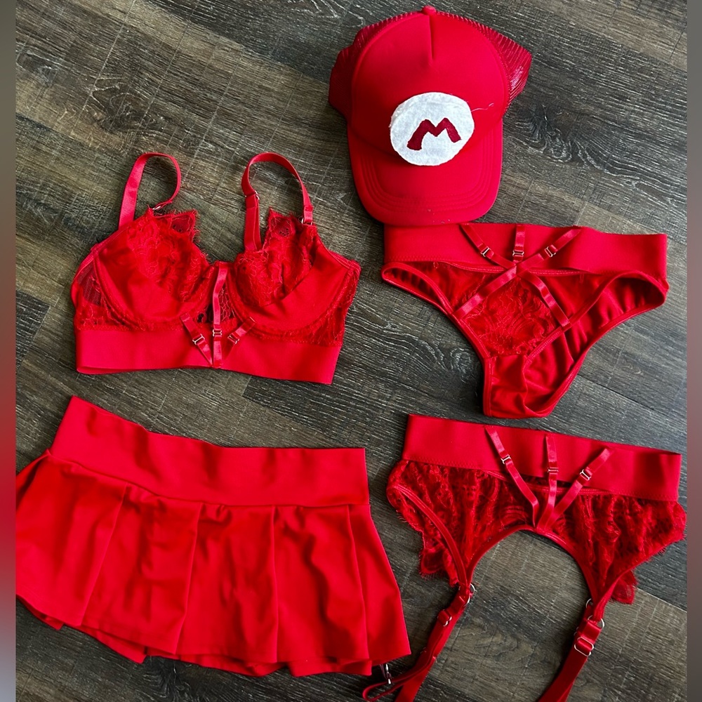 Five piece”Sexy Mario” red lingerie costume set
